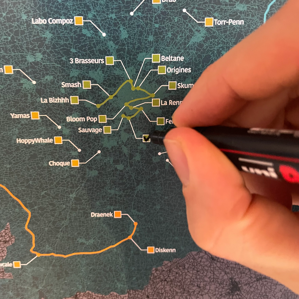 Carte des Bière Ille-et-Vilaine (40 brasseries à cocher)