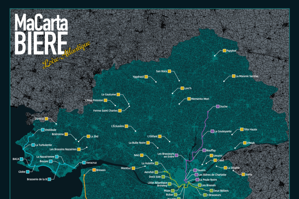 Carte des Bière Loire-Atlantique (59 brasseries à cocher)