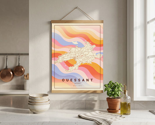 Affiche Carte de l’Île d’Ouessant – Poster carte décorative réversible 30x40 | Bretagne