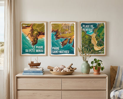 Affiche Phare Saint-Mathieu - Plougonvelin | Affiche Bretagne réversible 30x40