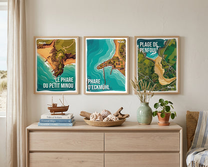 Affiche Phare d'Eckmühl - Penmarch | Affiche Bretagne réversible 30x40