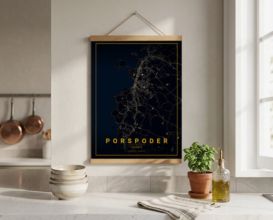Affiche Carte de Porspoder – Poster carte décorative réversible 30x40 | Bretagne