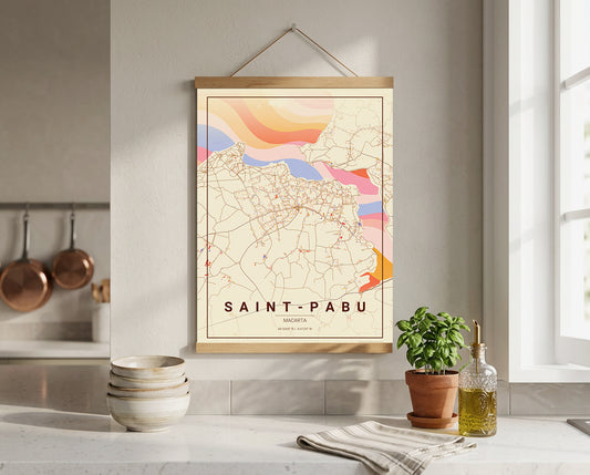 Affiche Carte de Saint-Pabu – Poster carte décorative réversible 30x40 | Bretagne