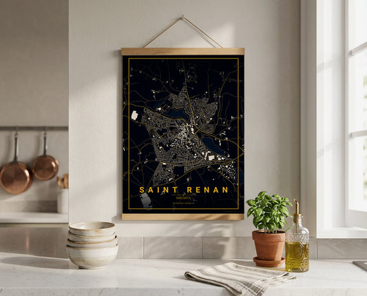 Affiche Carte de Saint-Renan – Poster carte décorative réversible 30x40 | Bretagne