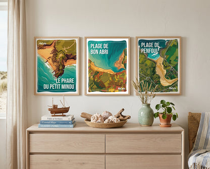 Affiche Plage de Bon Abri – Hillion – Affiche Bretagne réversible 30x40