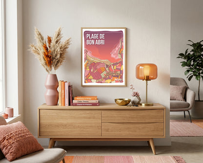 Affiche Plage de Bon Abri – Hillion – Affiche Bretagne réversible 30x40