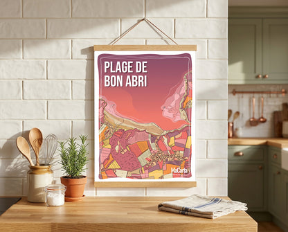 Affiche Plage de Bon Abri – Hillion – Affiche Bretagne réversible 30x40