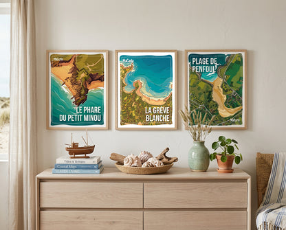 Affiche Plage de la Grève Blanche – Affiche Bretagne réversible 30x40