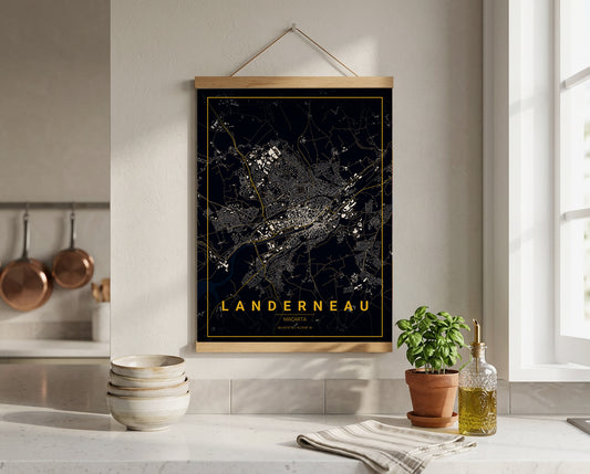 Affiche Carte de Landerneau – Poster carte décorative réversible 30x40 | Bretagne