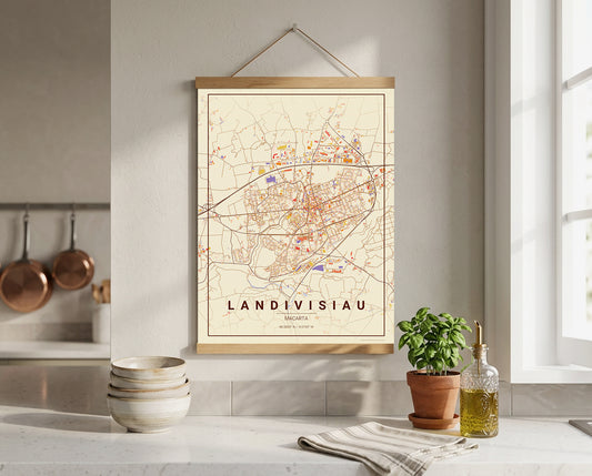 Affiche Carte de Landivisiau – Poster carte décorative réversible 30x40 | Bretagne