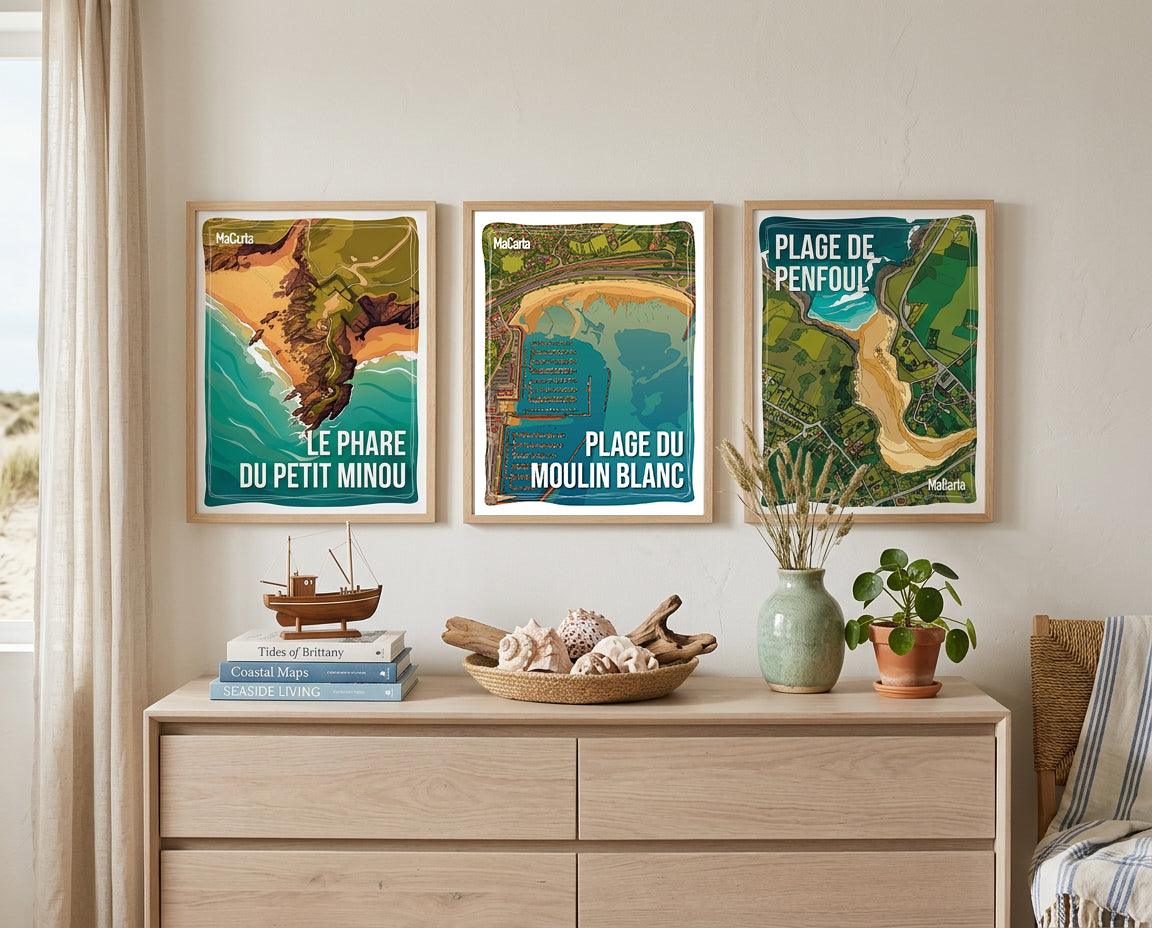 Affiche Plage du Moulin Blanc – Affiche Bretagne réversible 30x40