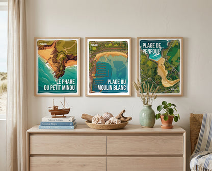 Affiche Plage du Moulin Blanc – Affiche Bretagne réversible 30x40