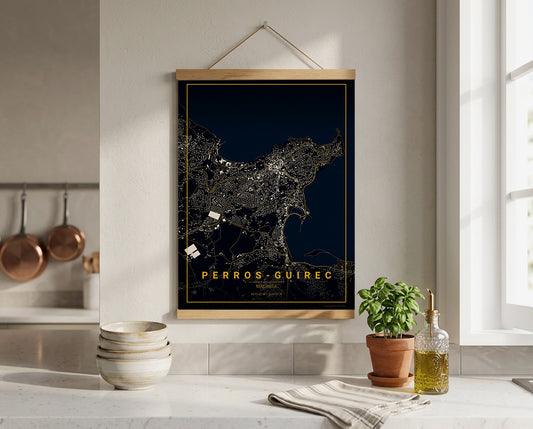 Affiche Carte de Perros-Guirec – Poster carte décorative réversible 30x40 | Bretagne