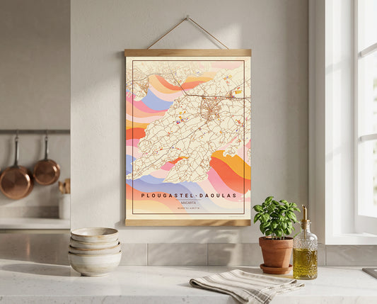 Affiche Carte de Plougastel-Daoulas – Poster carte décorative réversible 30x40 | Bretagne