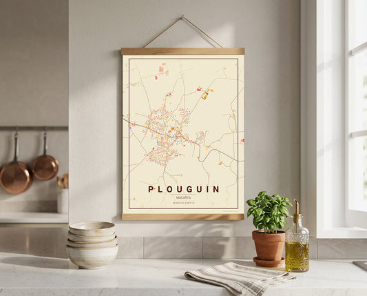 Affiche Carte de Plouguin – Poster carte décorative réversible 30x40 | Bretagne